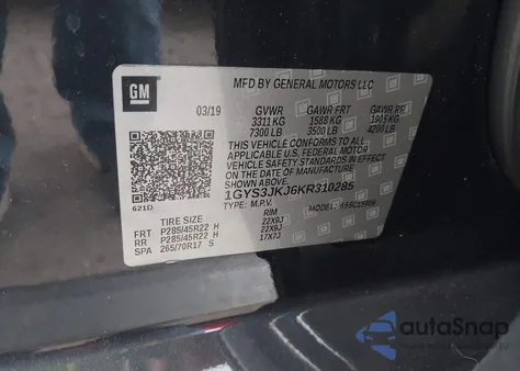 2019 Cadillac Escalade Esv Premium Luxury z USA, uszkodzony, nr VIN 1GYS3JKJ6KR310285